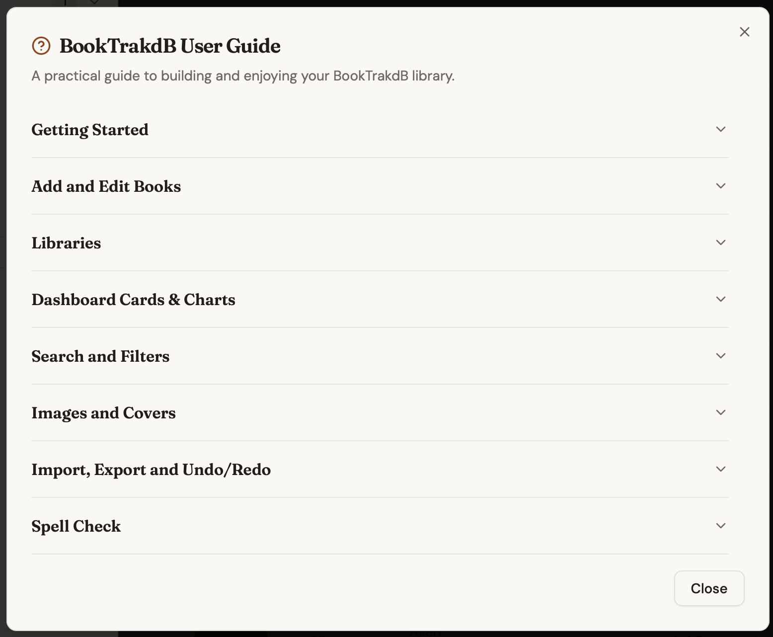 BookTrakdB User Guide showing help topics and instructions for cataloguing books